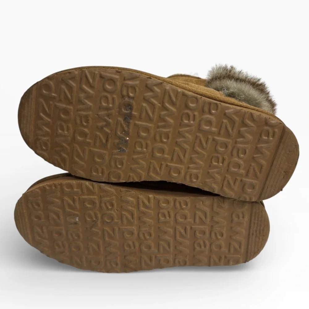 Paws by Bearpaw Chestnut Suede Shorty Boots Fur Lined Buckle Kids US 13